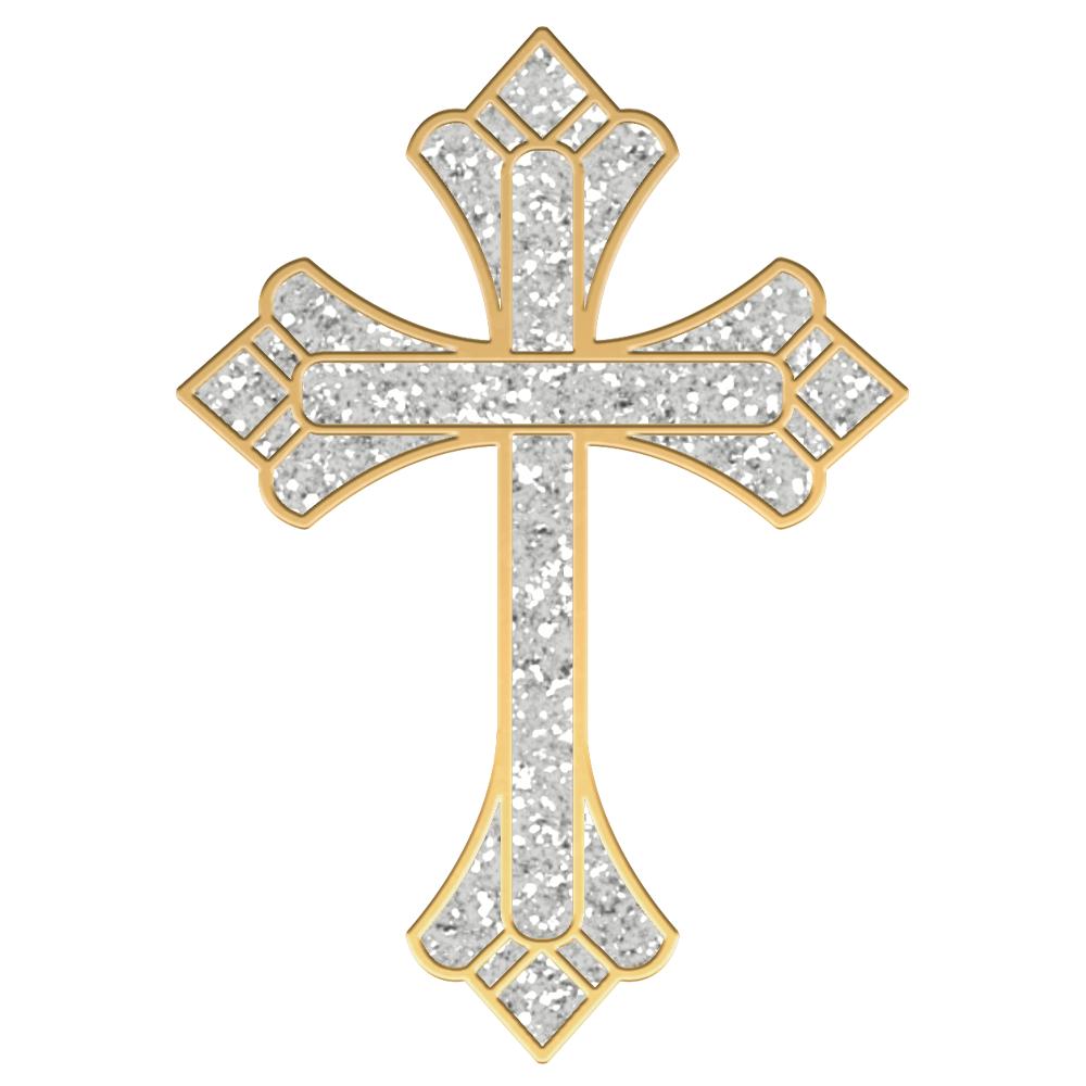 Cross Pin– Silver Metal /Silver Glitter