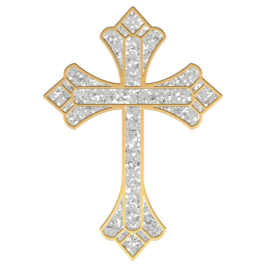 Fitted Pin – Silver Glitter + Gold Metal