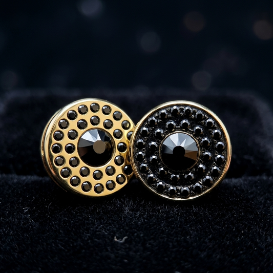 Studs - Gold W/Black Stones (2 pcs)