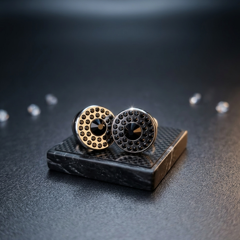 Studs - Silver W/Black Stones (2 pcs)