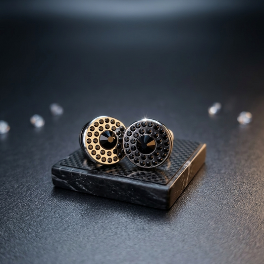 Studs - Silver W/Black Stones (2 pcs)