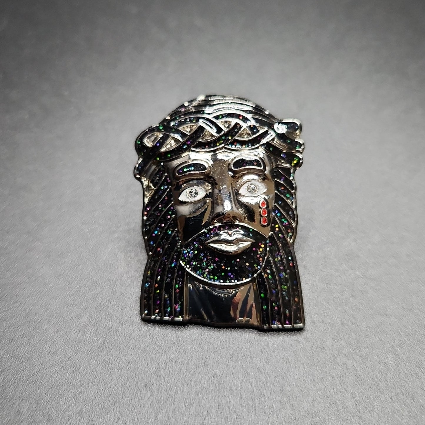 JESUS PIECE- Silver + Black Glitter