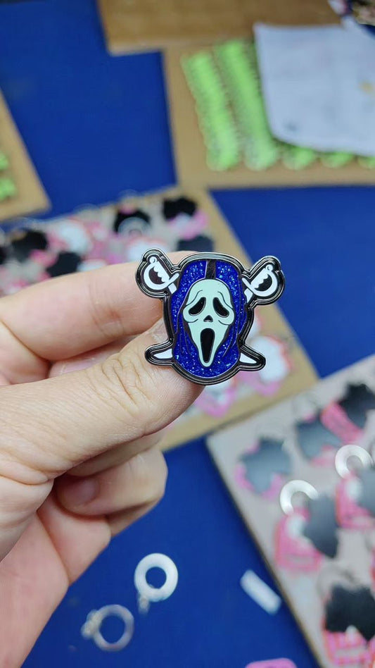Ghostface Raider Enamel Pin + Glow (Blue)